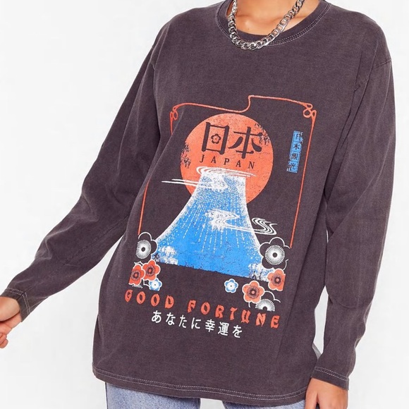 Nasty Gal Good Fortune Relaxed Graphic Tee - Picture 1 of 6